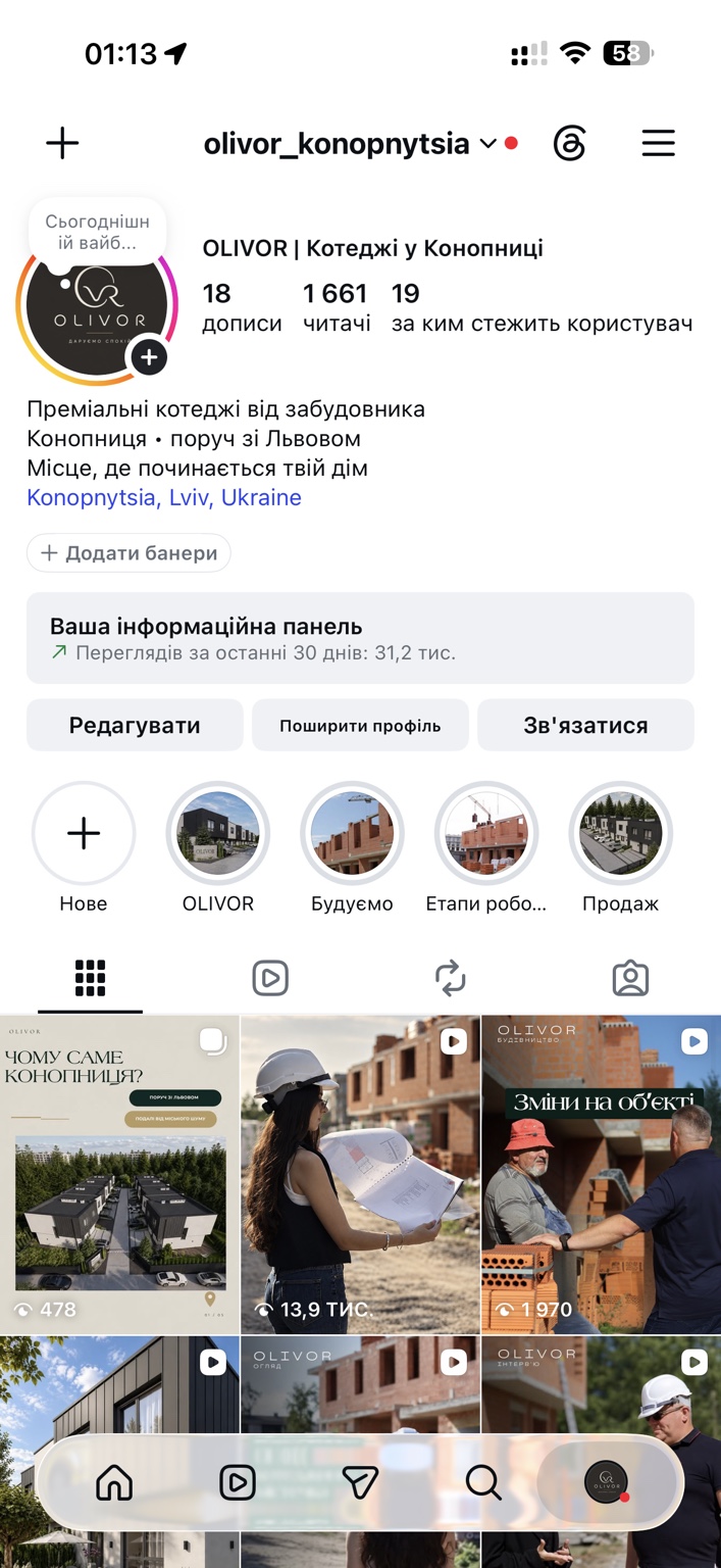 Instagram OLIVOR — статистика за місяць